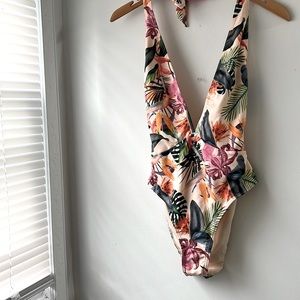 ❌SOLD❌ Windsor | Floral Print Deep V Halter One Piece Swimsuit